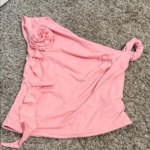 New Pink One-Shoulder Top with Floral Detail